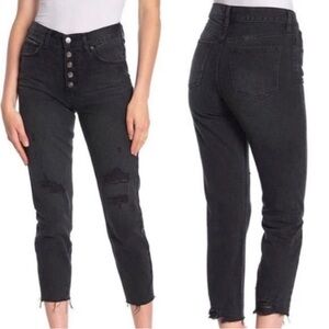 Free People High Rise Black Distressed Raw Hem Jeans - Size 31
